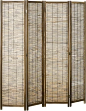4 Panel Room Divider, 5.5 Ft Portable Folding Privacy Screens, Reed Hand-Woven F