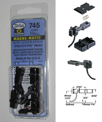 Kadee Proto 48 O scale #745 ~ ''Prototype Head E''  Medium Metal Couplers - 2 Pair