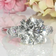 Round Cut Wedding Ring 14K White Gold Plated 3.50TCW Moissanite Three Stone Ring