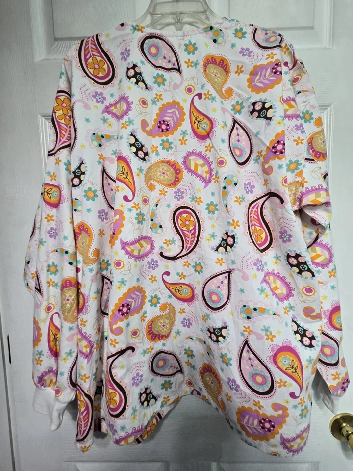 Tafford Scrub Jacket size XL-Pastel Paisley/Floral Snap-Up=Chest 28.5"/L 30" - Image 2 of 4