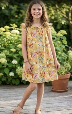 Roberta Roller Rabbit Girls Sun Palm Tree Print Cotton Linen Dress Size 12