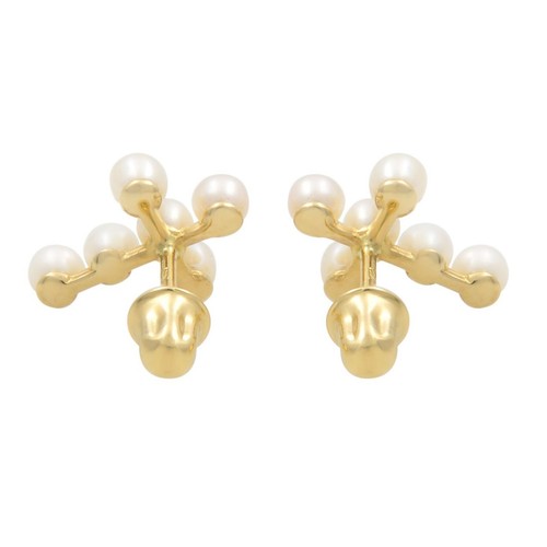 Rachel Koen kleine Süßwasserperlen Kreuz Ohrstecker 14K Gelbgold - Bild 2 von 3
