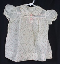 Vtg Infant Dress Baby Doll Tiny Roses Modest Retro 50s 16" Long Toddler Cottage