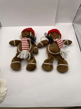 Vintage 2 plush  gingerbread dolls 8” hangable by pbc