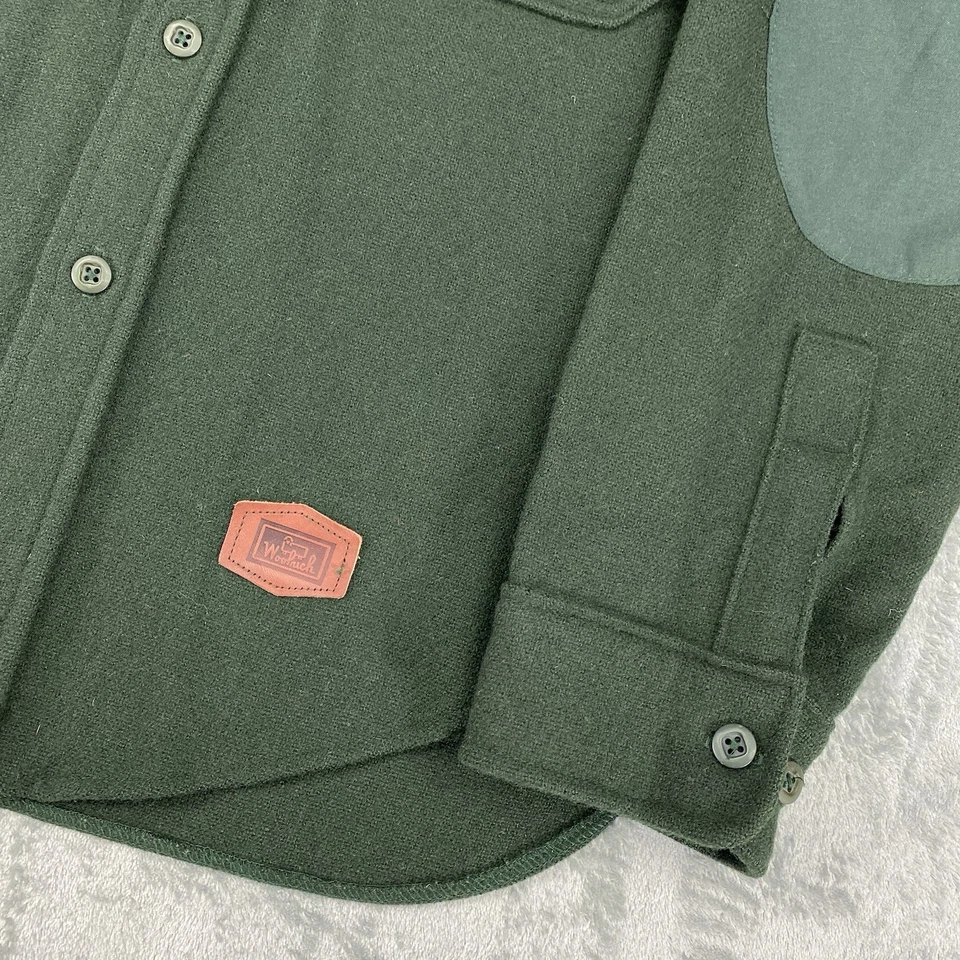 Vtg Woolrich Shirt Mens Small Green Wool Corduroy Collar Field Elbow Patches 70s - Image 2 of 4