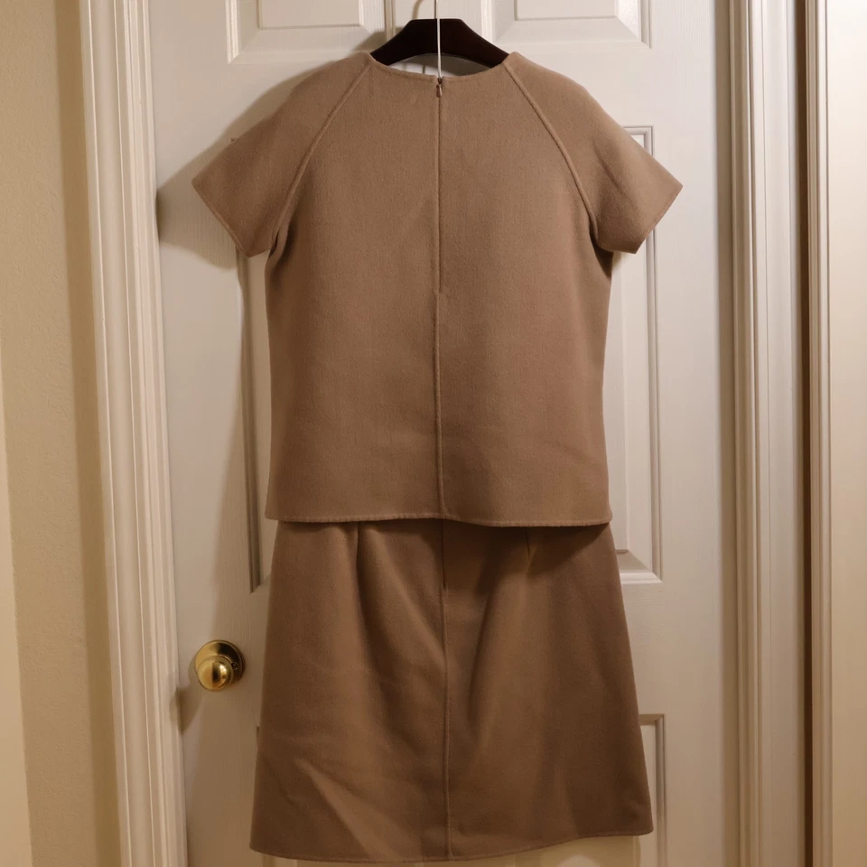 LEER S Max Mara Camisa Beige Manga Corta Falda Sin Forro Lana Angora US 10/XL Foto 2 de 4