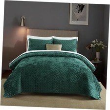 Velvet Bedspread Quilt Bedding Sets,Luxury Queen 90 by98inch Turquoise