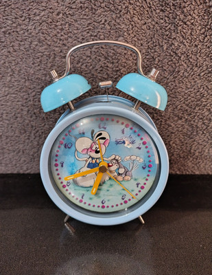 Light Blue Alarm Clock And Yellow Hands Dog Bibombl Diddl Vintage Antique