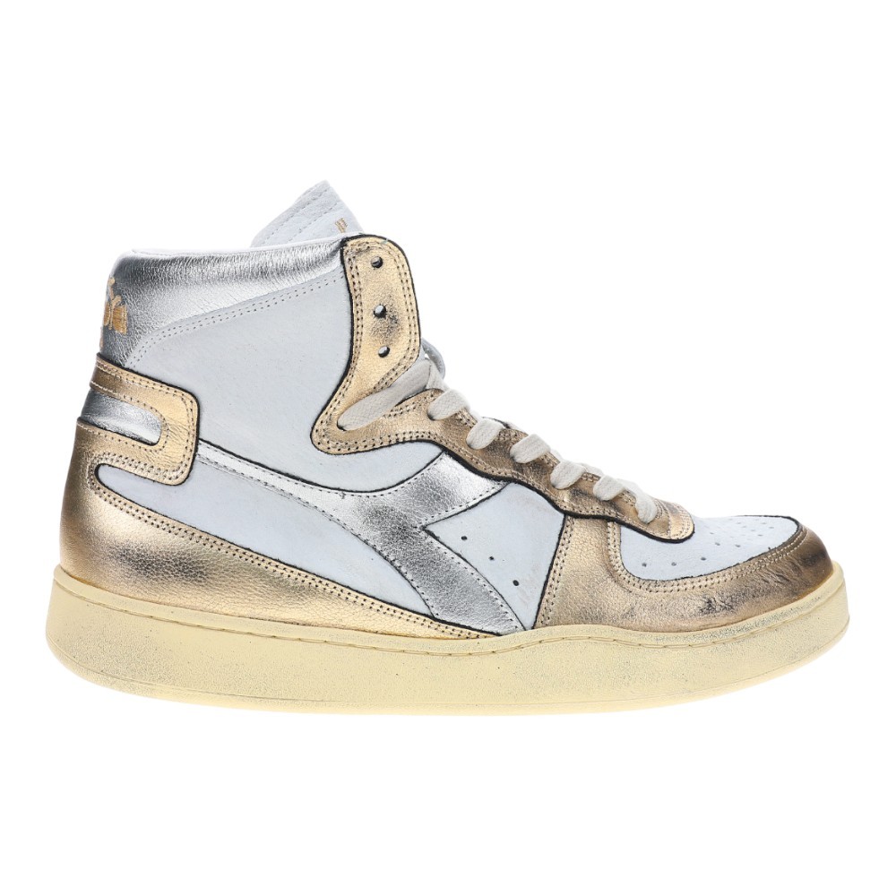 diadora Mi Basket Metallic Pigskin Used High Top  Mens Beige, White Sneakers Cas