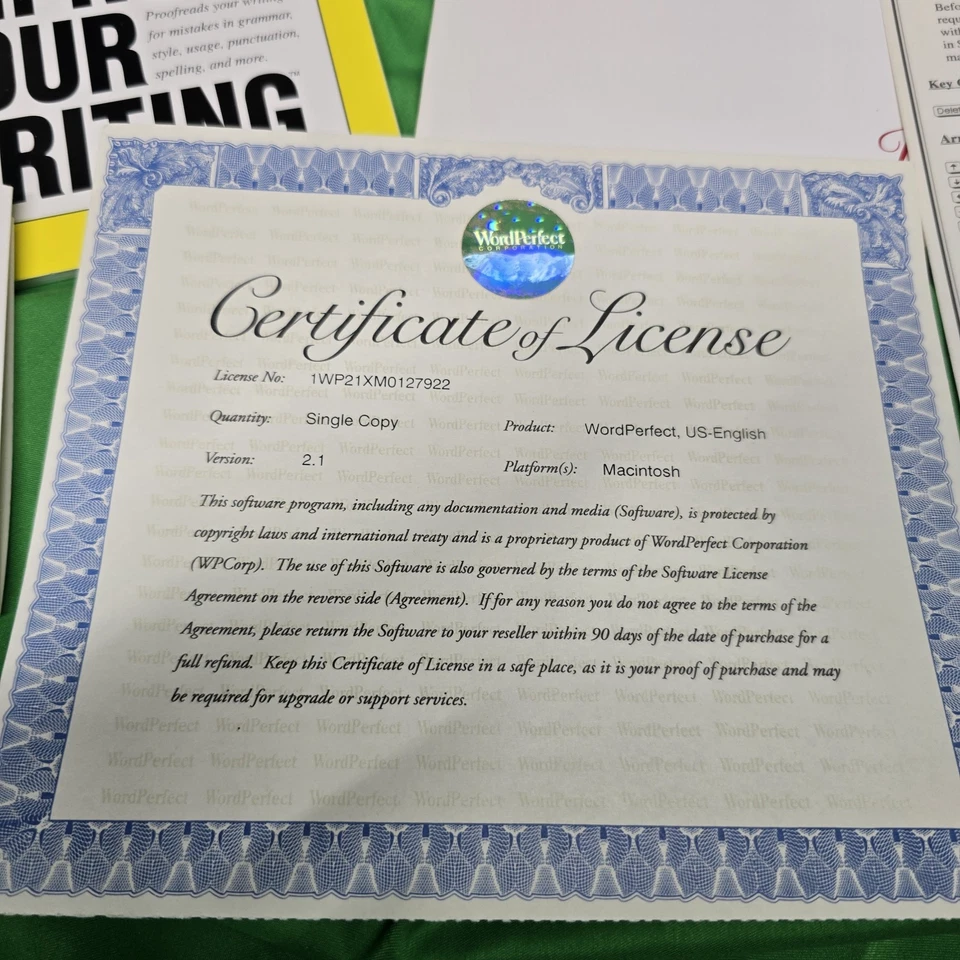 Vintage 1993 WordPerfect Version 2.1 Mac Manual & License ONLY *No Disc Included - Image 2 of 4