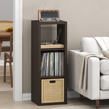 Cubicle Record Player Stand 3-Cube Record Storage Dark Oak Vinyl Storage