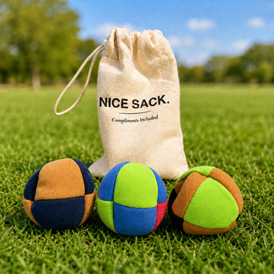 3-Pack Sand-Filled Footbag Set 8-Panel Micro-Suede with Canvas Bag (Hacky Sacks)