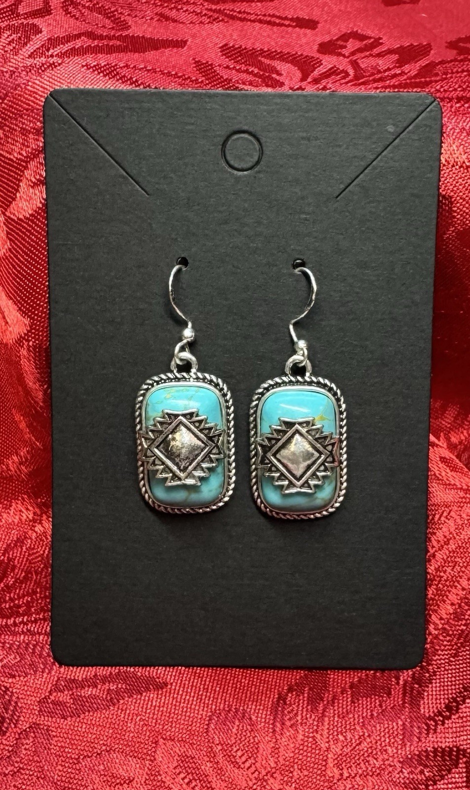Southwestern Turquoise Rectangle Dangle Earrings … - image 1
