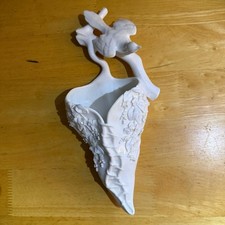 Royal Worcester White Porcelain Wall Pocket Vase - Bird on Branch & Flowers