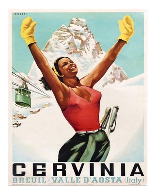 Vintage Ski Resort Wall Art Poster - Cervinia Italy Premium Quality