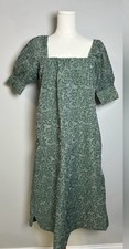 Ganni floral jacquard midi dress Green puff sleeve Square-Neck size 34 pockets