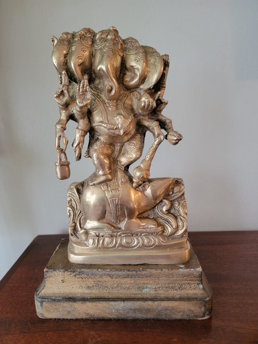 Vintage Ganesh Brass Statue: Five Headed Dancing Hindu God