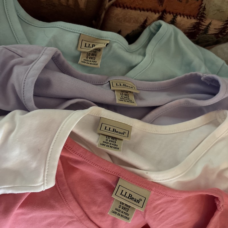 4-LL Bean Womens xl Supima Cotton Long Sleeve v neck Shirts, aqua, purple, white