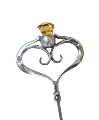Antique Hatpin Citrine Glass Thistle Charles Horner Silver 1911 