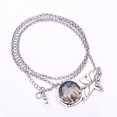 Moss Agate Flower 925 Sterling Silver Chain Pandent 17.99'' C44021253, Christmas