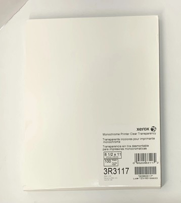 NEW Xerox Monochrome Printer Clear Transparency, 8.5 x 11'', 100 Sheets, 3R3117