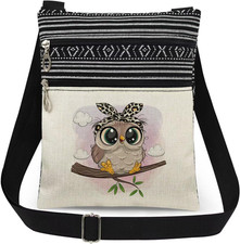 Stylish Owl with Leopard Headband Print Women Crossbody Bag Adjust...