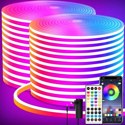 LED Neon Lichter Streifen 40M, DC 24V RGB Neon Seil Lichtleiste APP Fernbedienung