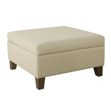 Woven Square Storage Ottoman with Wood Legs, Linen Tan