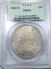1880 S Morgan Silver Dollar PCGS MS64 OLD GREEN HOLDER 1880-S