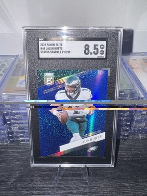 Panini 2023 Jalen Hurts #44 Status Sparkle 29/299 SGC 8.5 Donruss Elite