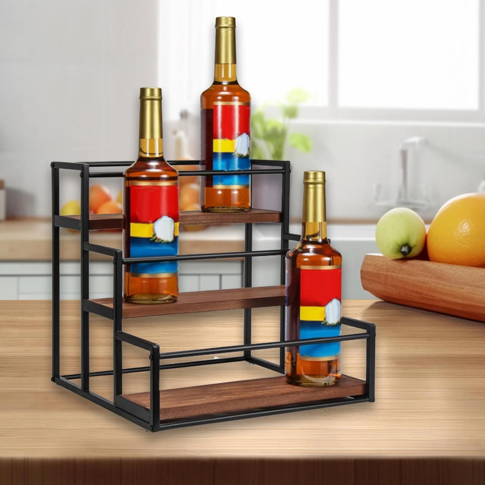 Coffee Syrup Stand Shelf Spice Rack Storage Rack 3 Tier Wine Rack for Bar for