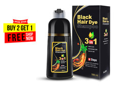 Black Hair Dye Shampoo 3 in 1 for Women/Men for Gray Coverage Instant Hair Color