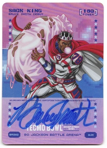 BO JACKSON BATTLE ARENA TECMO BOWL SACK KING / BRUCE SMITH GUM INSPIRED INK AUTO