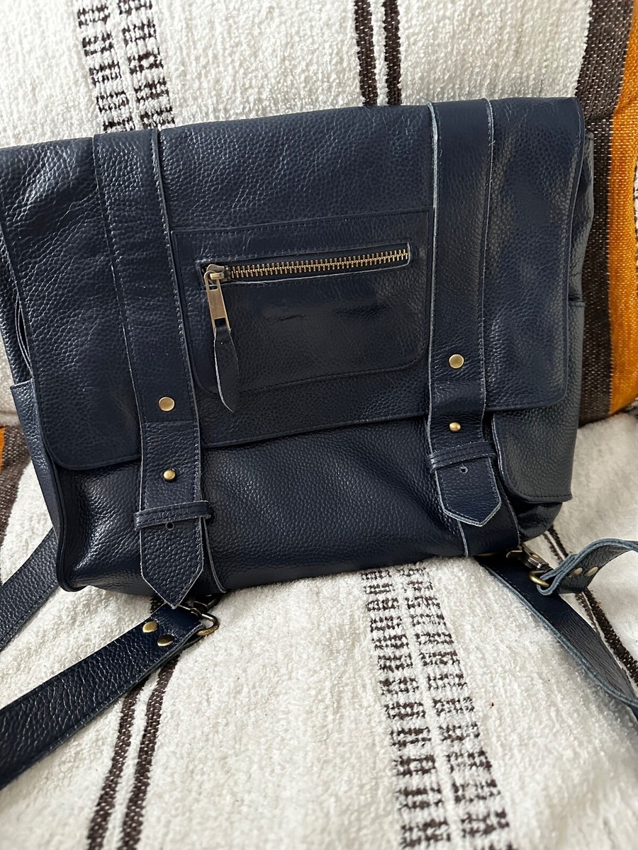 VereVerto Navy Pebble Leather Backpack VereVerto Navy Repetto Leather Convertible Backpack  main image 3
