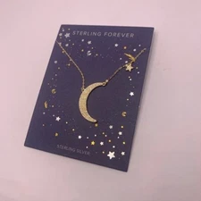 Sterling Forever CZ gold plated sterling Crescent Moon with star necklace NWT