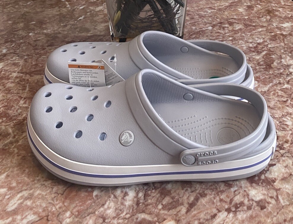 NWT Crocs Crocband Men's Gray Purple Clogs 11016-1FH Size 12