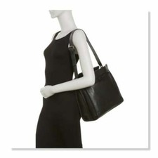T Tahari Margo Black Leather Bucket Shoulder Bag Purse Large Solid Handbag $298