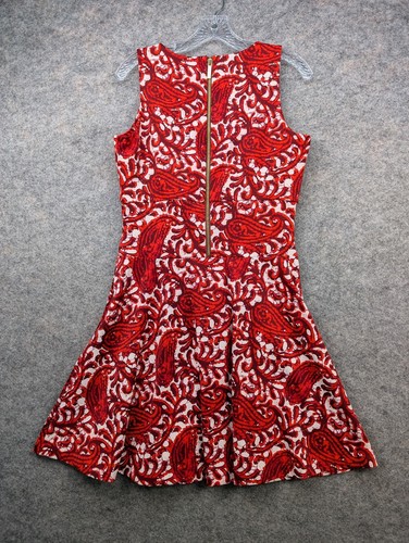 Michael Kors Kleid Damen 8 rot weiß Paisley Batik ärmellos Fit & Flare Boho - Bild 3 von 13