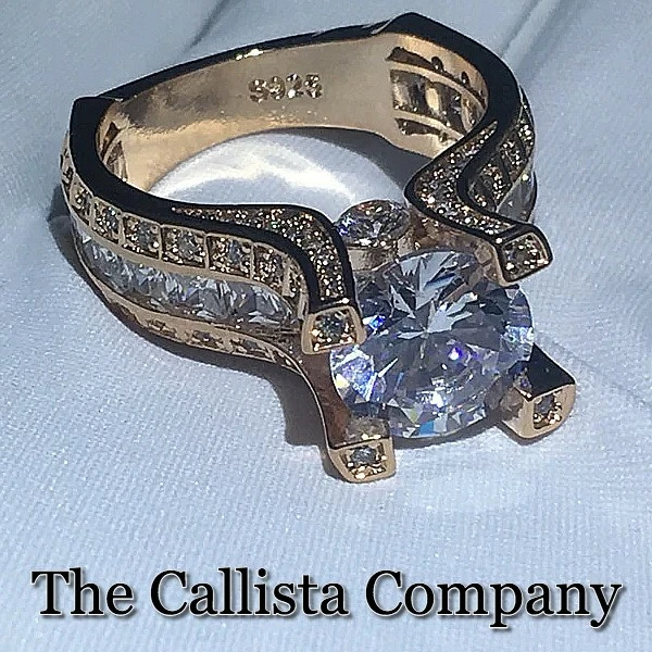 CREADO EN LABORATORIO 3.0 CT CORTE RD TRANSPARENTE 5A+CZ ORO ROSA 14K RELLENO SOBRE PLATA S925 TALLA 8 Foto 2 de 3