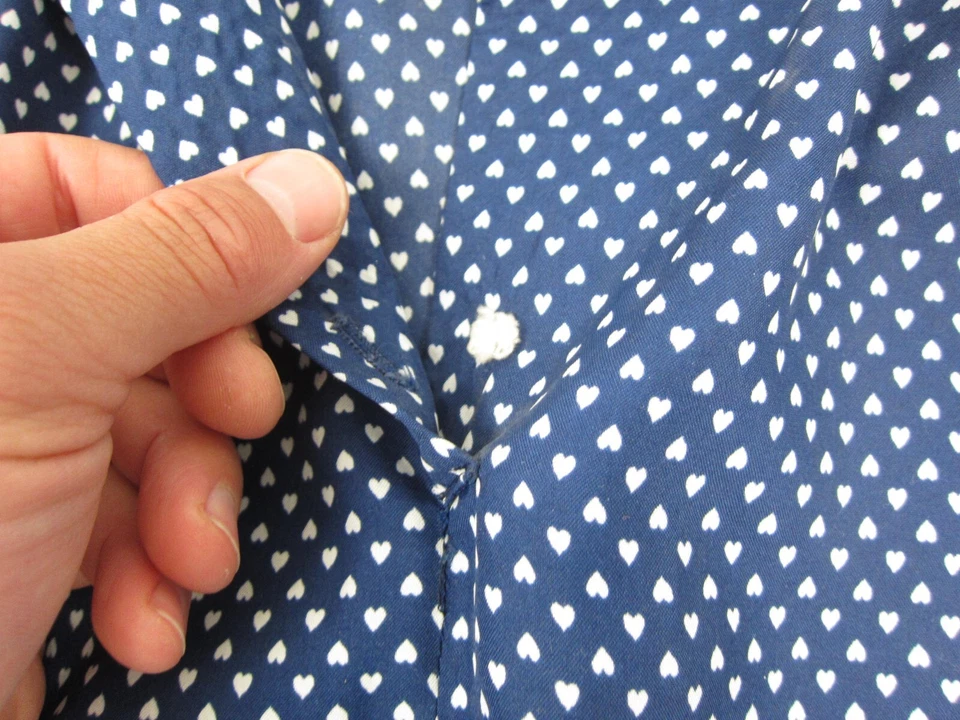 Vintage Leslie Fay Dress Medium Blue Hearts A-Line Midi Shirt Made in USA 80s - Image 3 of 4