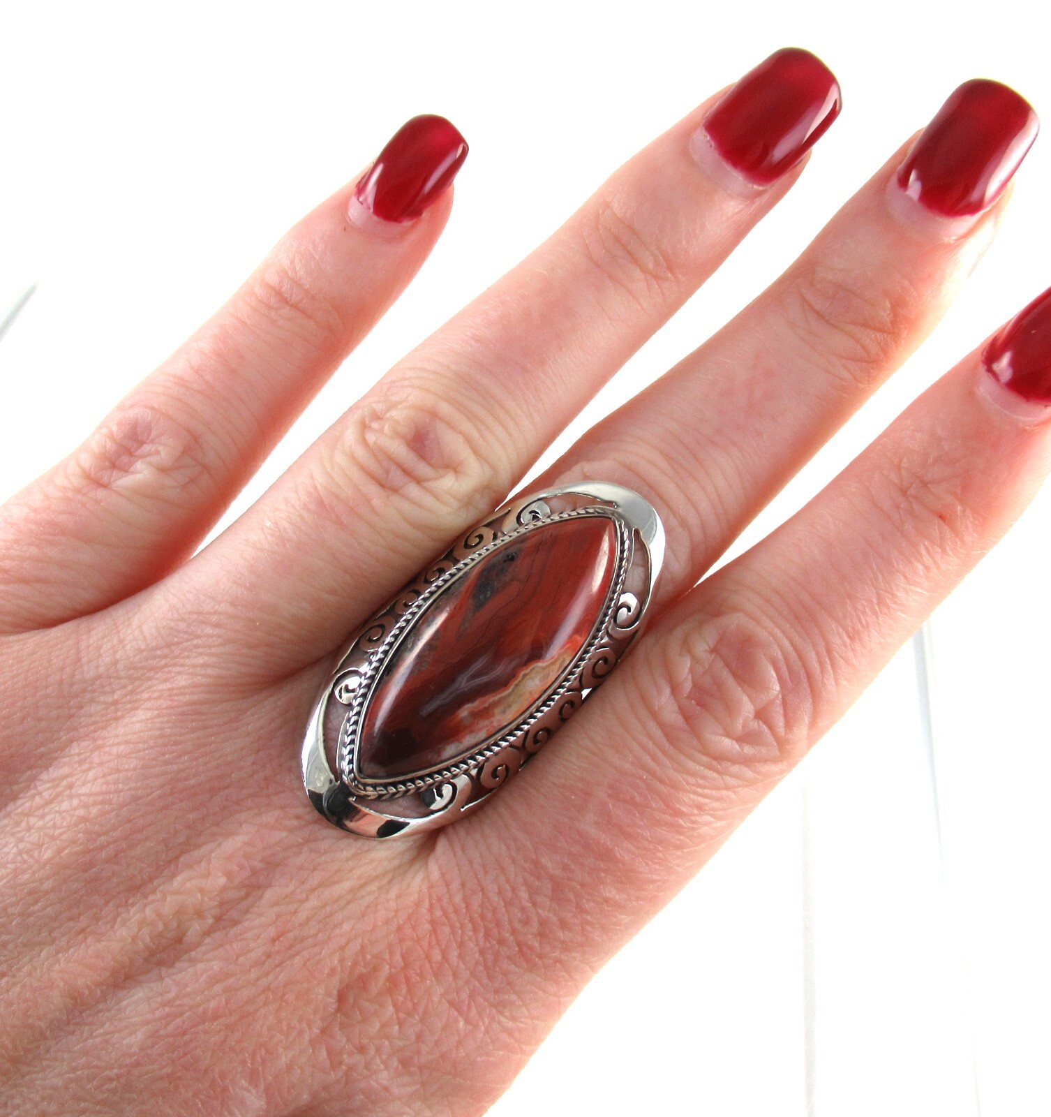.925 Sterling Silver Statement Ring Carnelian Aga… - image 3