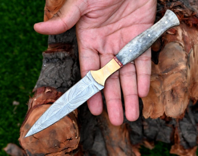 CUSTOM MADE HAND FORGED DAMASCUS STEEL BLADE BOOT KNIFE DAGGER HUNTING 676