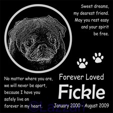 Personalized Black Pug Dog Pet Memorial 12x12 Customized Grave Marker Headstone