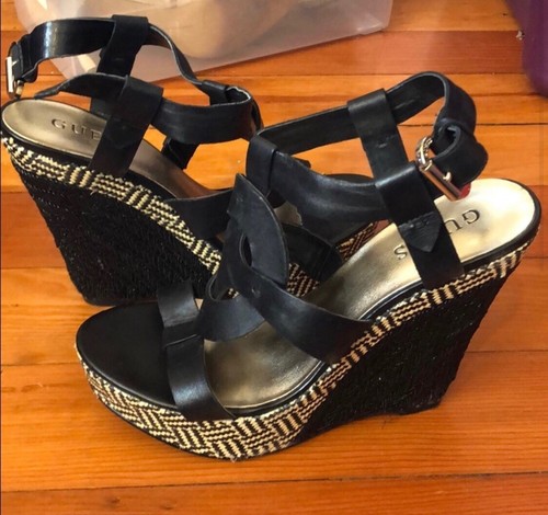 guess black wedge trainers