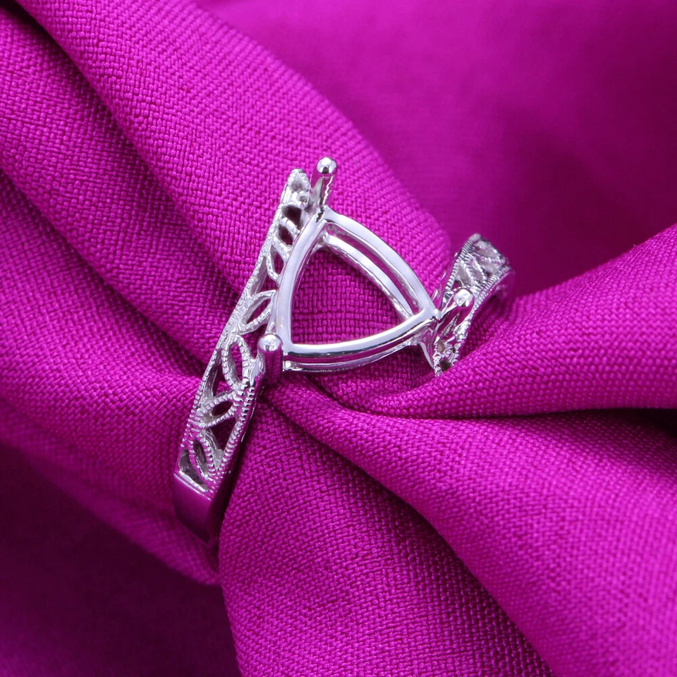 7x7-8x8mm Trillion Cut Semi-mount Setting Solid 10k White Gold Fine Ring Jewelry - Image 2 of 4