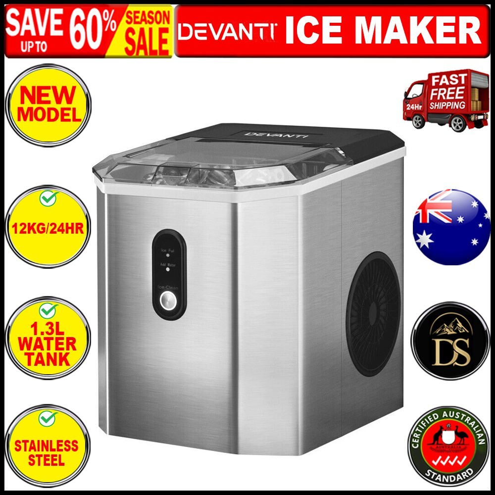 Devanti Portable Ice Maker Machine Ice Cube 12kg Bar Countertop Stainless Steel eBay