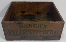Vintage Walter Baker Co. Breakfast Cocoa Gold Medal Wood Box Est. 1780