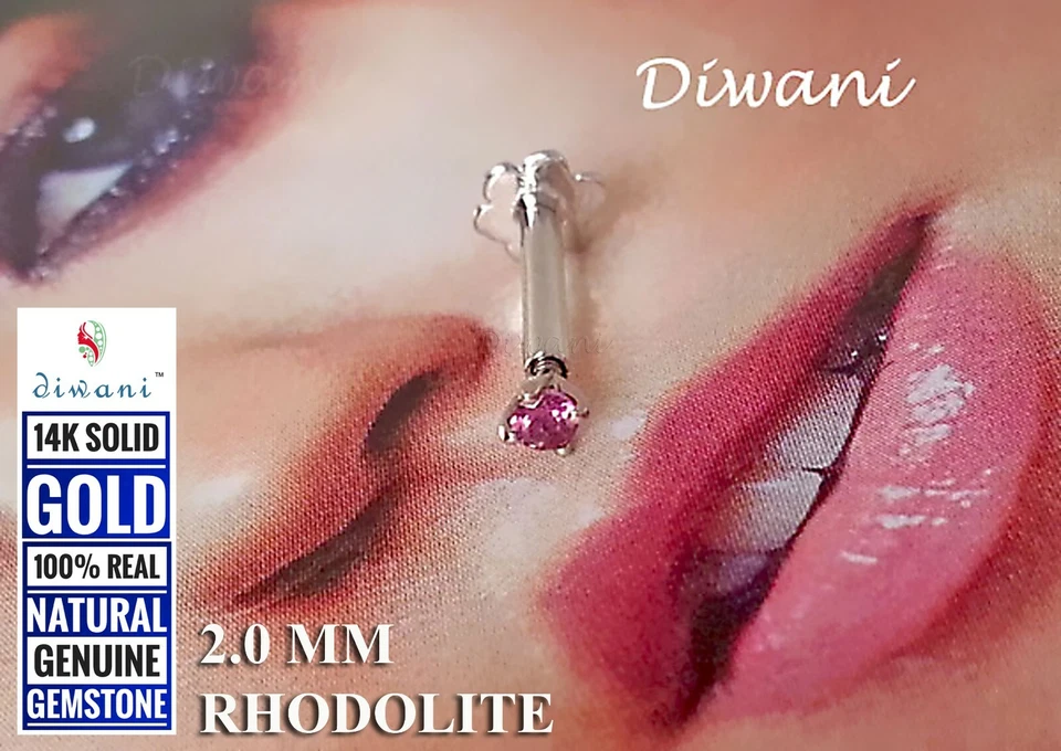 Rodolita Natural 2.0mm Boda Nariz Labio Labret Piercing Pin Anillo Tornillo Perno 14k Foto 3 de 4