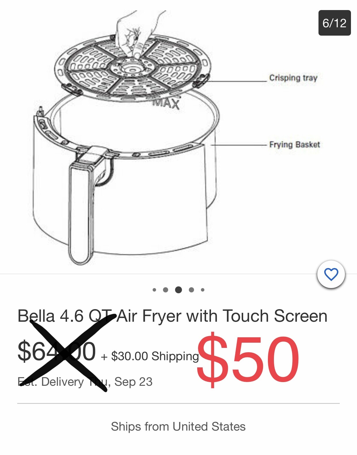 Bella 4.6 Quart Air Fryer With Touchscreen eBay