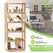 Display Case 67.5"Acrylic Collectibles Flip up Door Wooden Organizer Box，5 Tiers